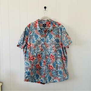 George Men's Tropical Floral Button-Down Shirt - Blue & Red